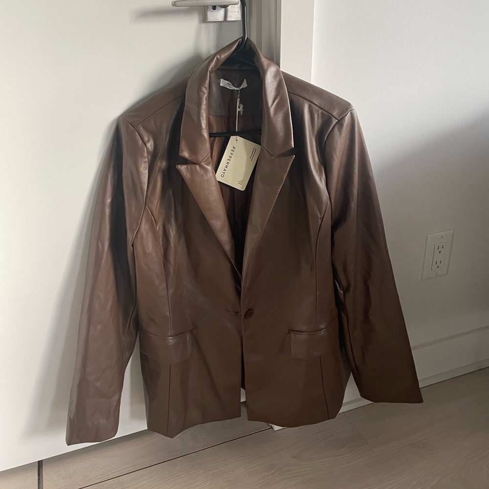 Brown leather blazer